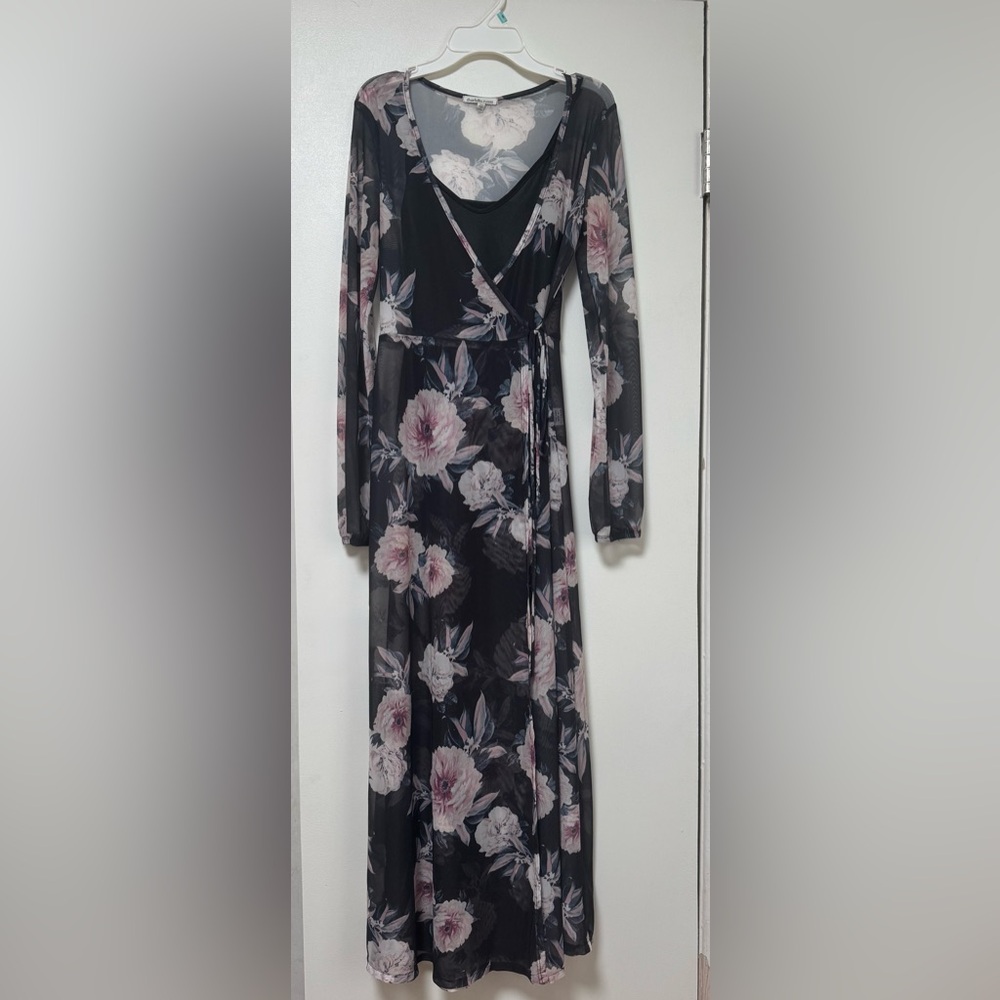 Floral Long Sleeve Dress - Navy and Pink